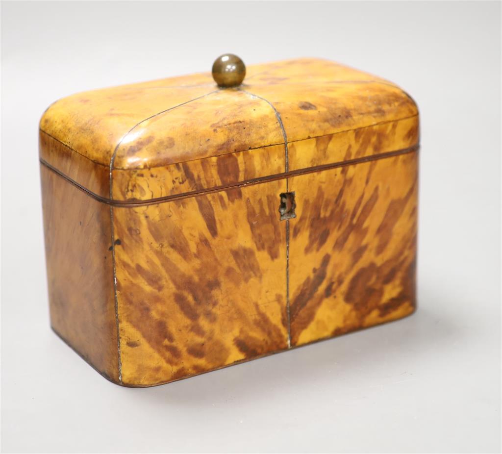 A Regency blond tortoiseshell tea caddy, length 17cm